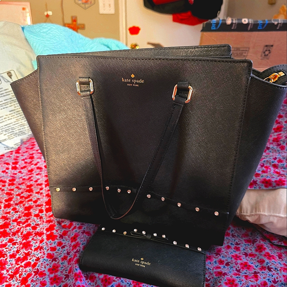 Kate Spade Black Tote with Silver Studs